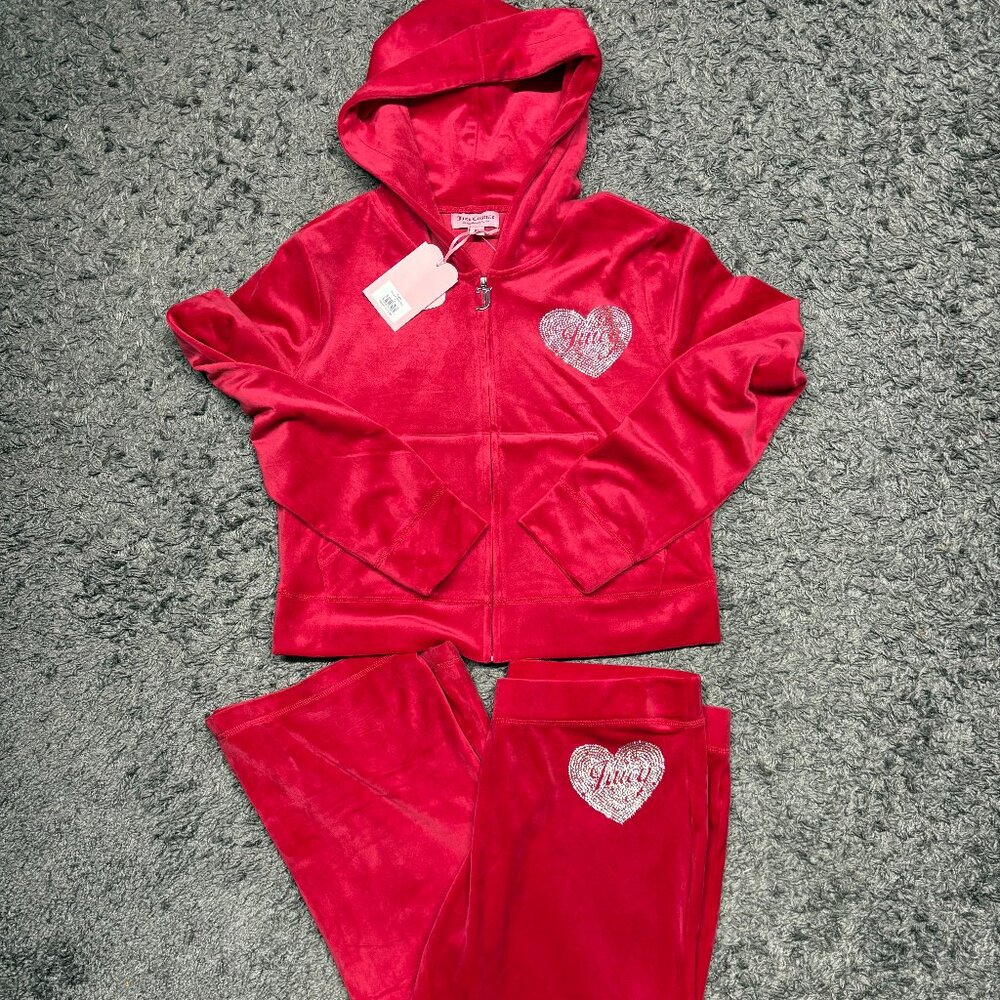 NEW! NWT JUICY COUTURE Velour Bling Heart Logo Tracksuit Set Vixen Pink Size XL